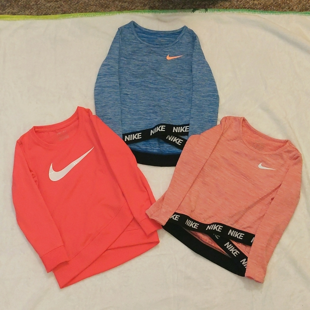 3 Nike girls 3T long sleeve active wear tops.